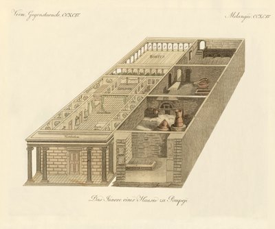 Panzas hem i Pompeji (färgad gravyr) av German School