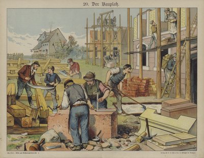 Huskonstruktion (färg litho) av German School