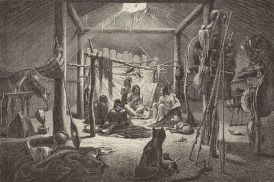 Hydda av nordamerikansk indianhövding (gravyr) av German School