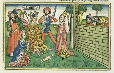 I Kungaboken 3 16-28 Salomos dom, från Nürnbergbibeln (Biblia Sacra Germanaica) (färgat träsnitt) av German School