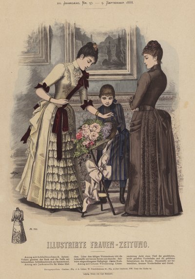 Illustration för Illustrirte Frauen-Zeitung (färg litho) av German School