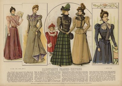Illustration för Illustrirte Frauen-Zeitung (färg litho) av German School