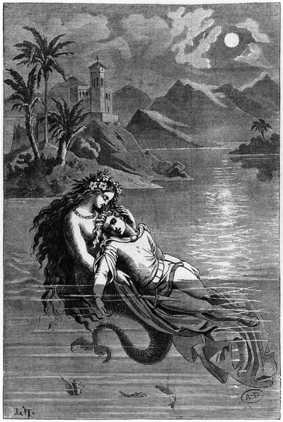 Illustration till Den lilla sjöjungfrun ur sagor av Hans Christian Andersen (1805-75) 1869 av German School