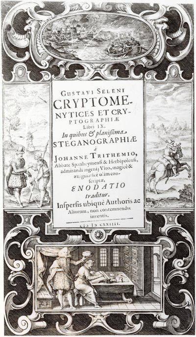 Illustration från bok 9 av Cryptomenysis and Cryptography av Gustavus Selenus (Augustus, hertig av Brunswick), 1624 av German School