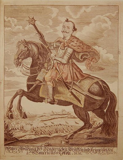 Imre Thokoly (1657-1705), Prins av Transsylvanien (färgad gravyr) av German School