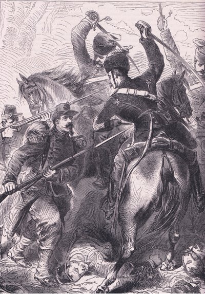 I slaget vid Dreux, Cassells historia om kriget mellan Frankrike och Tyskland publicerad av Cassell and Company Limited, c.1890 (litho) av German School