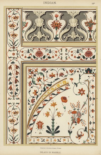 Indian, inlägg i marmor (litho i färg) av German School