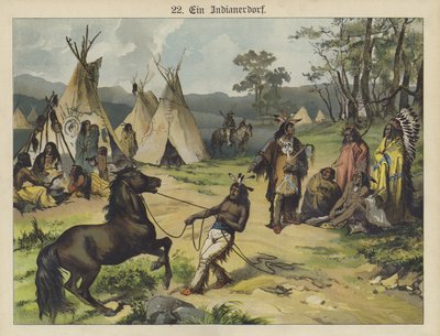 Indiskt läger, Amerika (färg litho) av German School