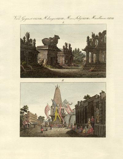 Indiska kuriosa (färgad gravyr) av German School