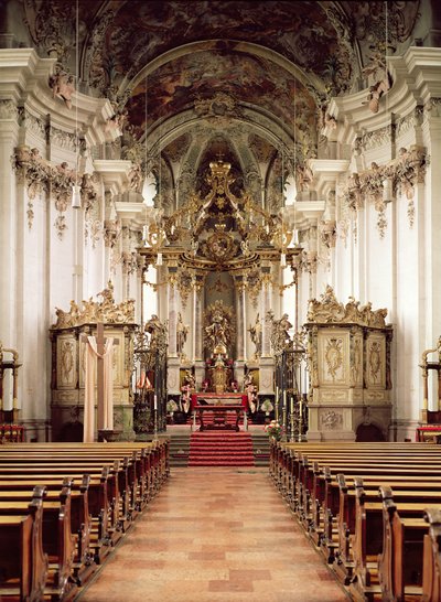 Interiör, designad av Balthasar Neumann (1687-1753) 1734-54 av German School