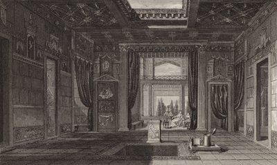 Interiör av ett romerskt hus i Pompeji. Illustration för Bilder-Atlas (gravyr) av German School