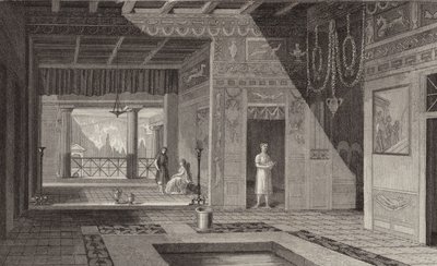 Interiör av ett romerskt hus i Pompeji. Illustration för Bilder-Atlas (gravyr) av German School