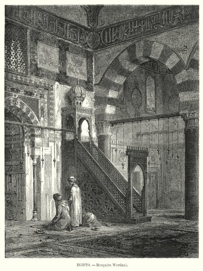 Interiör av moskén i Amir Altinbugha al-Maridani, Kairo, Egypten (litho) av German School