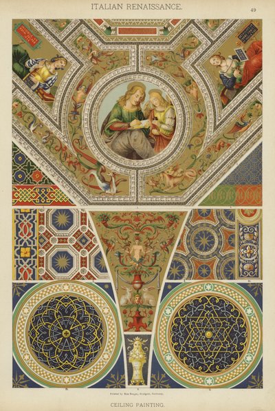 Italiensk renässans, takmålning (färg litho) av German School