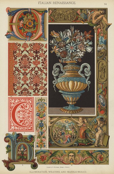 Italiensk renässans, belysning, vävning och marmor-mosaik (färg litho) av German School