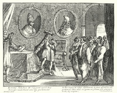 James II av England vägrar låta parlamentet sitta (gravyr) av German School