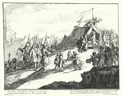 James II av England tillbringar natten den 15/16 november 1688 i en fattig fiskarkoja (gravyr) av German School