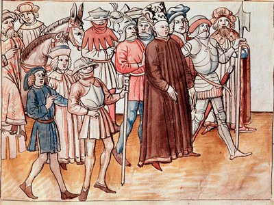 Jan Hus blir tillfångatagen och dömd till bål (Miniatyr av German School