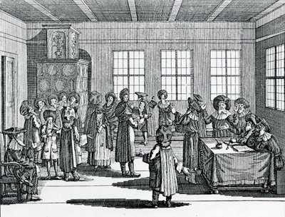 Judisk skilsmässa scen, från "Judisches Ceremoniel", av Paul Christian Kirchner av German School