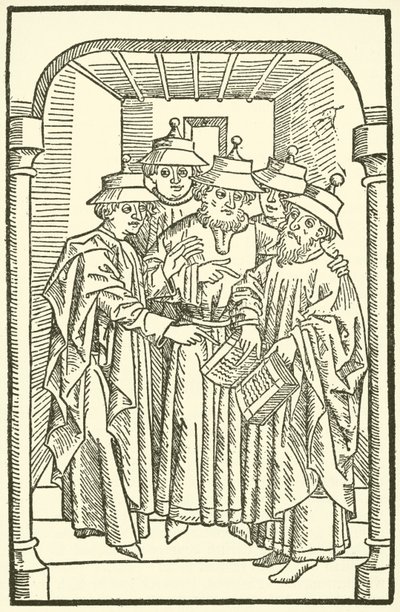Judar som studerar i en synagoga av German School