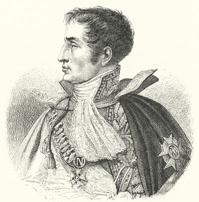 Joseph Bonaparte, kung av Spanien som Josef I (gravyr) av German School
