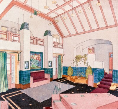 Vardagsrum i jugendstil eller tidig modernistisk stil av German School