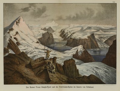 Kaiser Franz Joseph Fjord och Petermann Peak, Grönland (färg litho) av German School