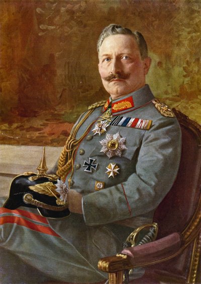 Kejsar Wilhelm II (färglitografi) av German School