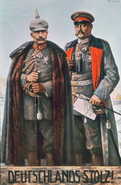 Kaiser Wilhelm II och fältmarskalk Hindenburg av German School