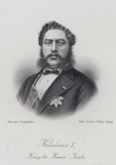 Kalakaua I, kung av Hawaiiöarna (gravyr) av German School