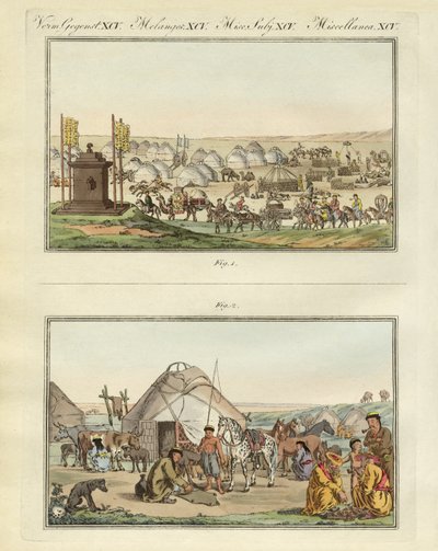 Kalmyks (färgad gravyr) av German School