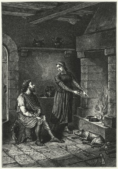 Kung Alfred och de brända kakorna (gravyr) av German School