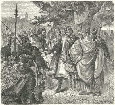 Kung John går med på Magna Carta, Runnymede av German School