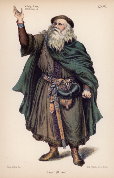 Lear, King of Britain, från Shakespeares King Lear (färg litho) av German School