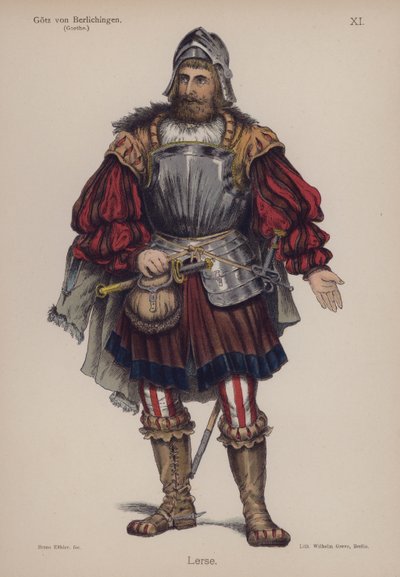 Lerse, från Gotz von Berlichingen av Goethe (färg litho) av German School