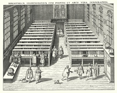 Bibliotek vid universitetet i Leiden (gravyr) av German School