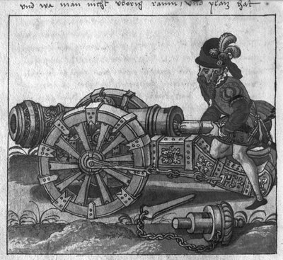 Laddar en kanon genom bakstycket, illustration från 