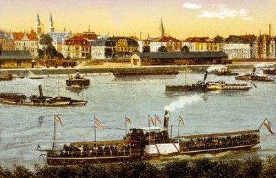 Ludwigshafen am Rhein, ca 1910 (färg litho) av German School