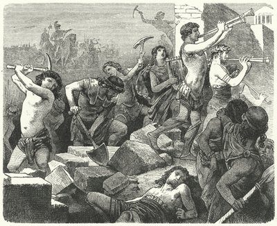 Lysander beordrar att Atens murar ska rivas (gravyr) av German School