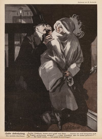 Man föreslår en ung kvinna (litho) av German School