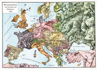 Karta över Europa 1914, utg.1915 (färglitografi) av German School