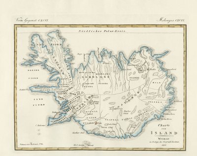 Karta över Island (färgad gravyr) av German School