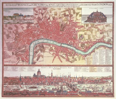 Karta över London (färggravyr) av German School