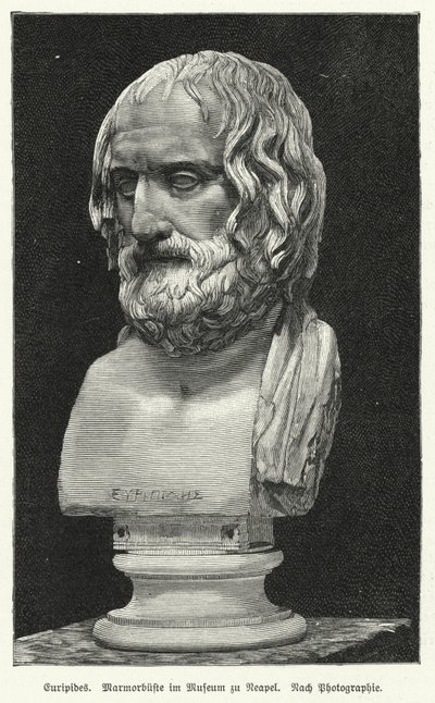 Marmorbyst av Euripides, antik grekisk dramatiker (litho) av German School