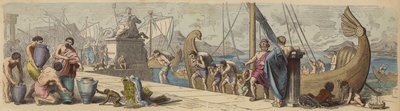 Maritim handel i antikens Grekland (färgad gravyr) av German School