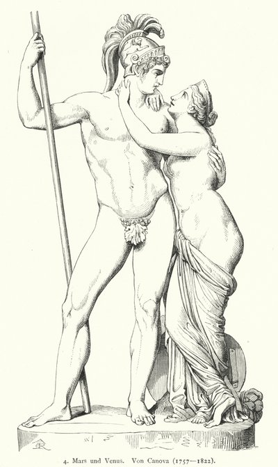 Mars och Venus, marmorskulptur av italiensk nyklassisk skulptör Antonio Canova (gravyr) av German School