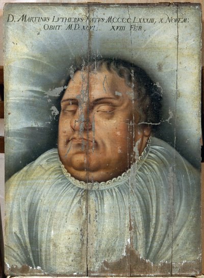 Martin Luther (1483-1546) på sin dödsbädd (M. Luther On His Deathbed). Anonym målning, olja på trä av German School