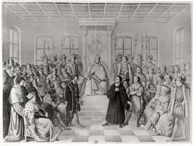 Martin Luther framför Karl V (1500-58) vid riksdagen i Worms, 16 april 1521, från "History of Germany" av German School