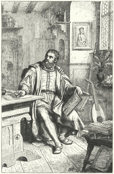 Martin Luther översätter Bibeln till tyska (gravyr) av German School
