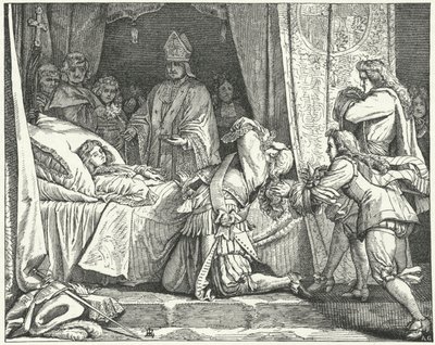Maximilian II Emmanuel, kurfurst av Bayern, vid sin son Joseph Ferdinands dödsbädd av German School
